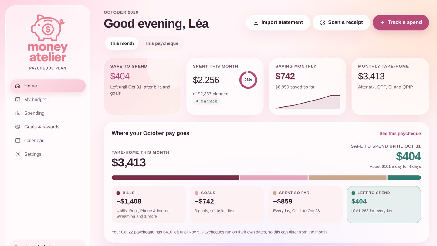 Paycheque Plan home screen on a laptop